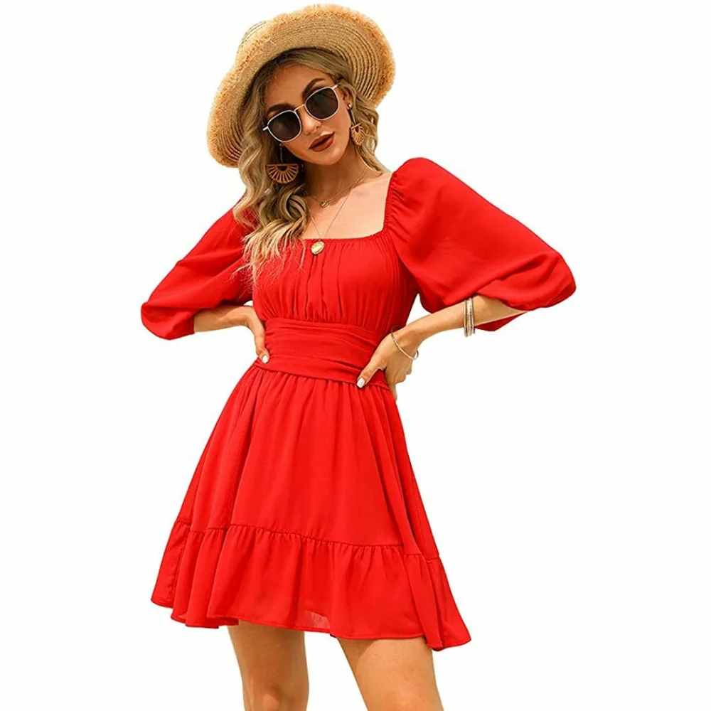 Red Lantern tie back mini ish dress β₯οΈ with cute puffy sleeves π π₯» β€οΈ π π - Picture 1 of 6